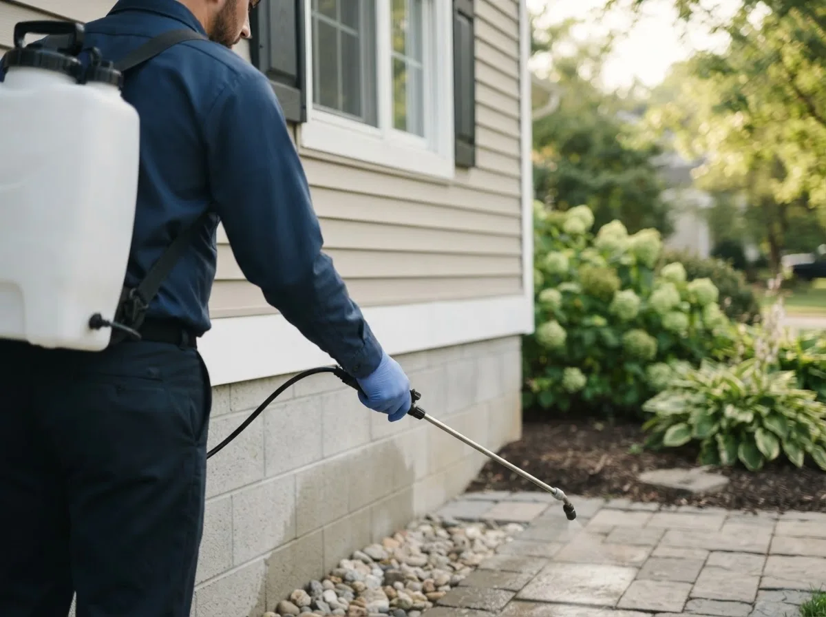 Pest control technician inspecting a home in Pacific, MO
